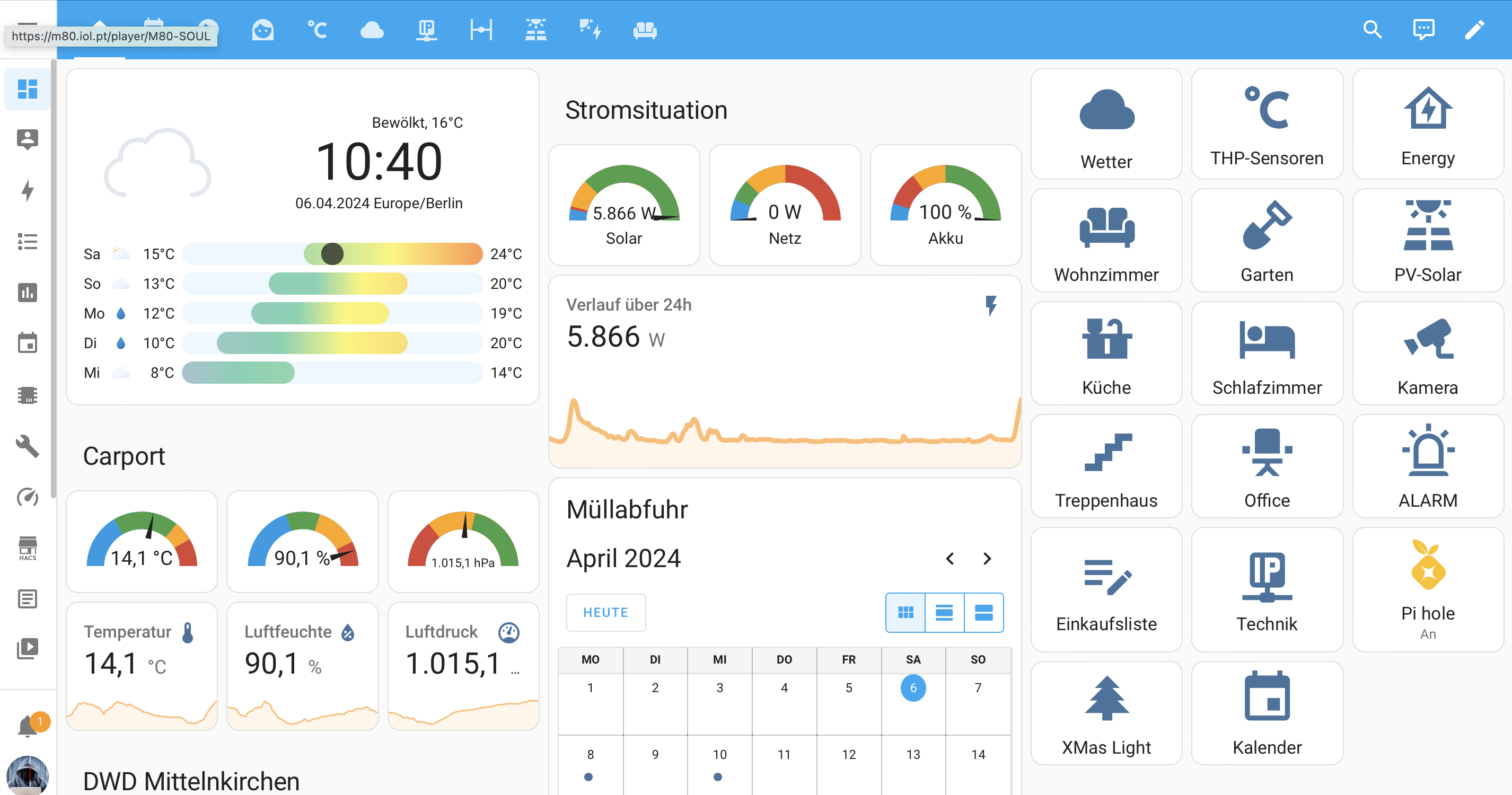 HomeAssistant Hauptmenü